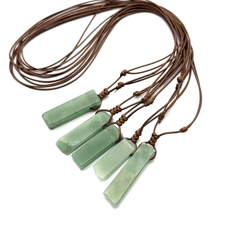 5/10/20pcs Brown Rope Woven Irregular Strip Blue Stone Pendant Energy Lapis Pink Green Pillar Charms Necklace Jewelry Women Men