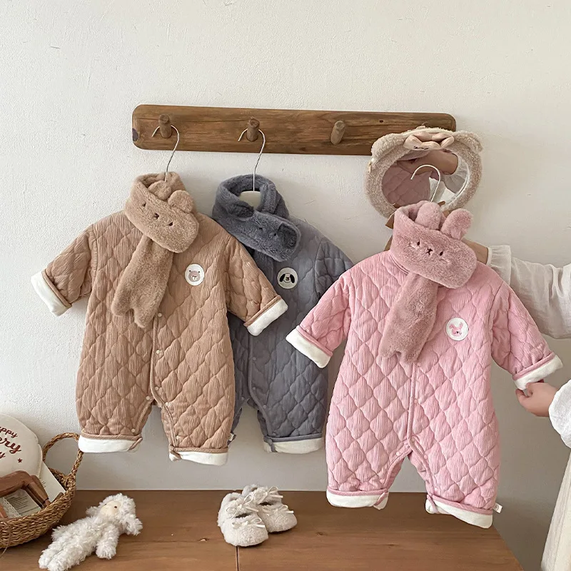 

Baby Neck Crawler 2025 New Winter Newborn Thickened Clothes Baby Super Cute Cartoon Clip Cotton jumpsuit