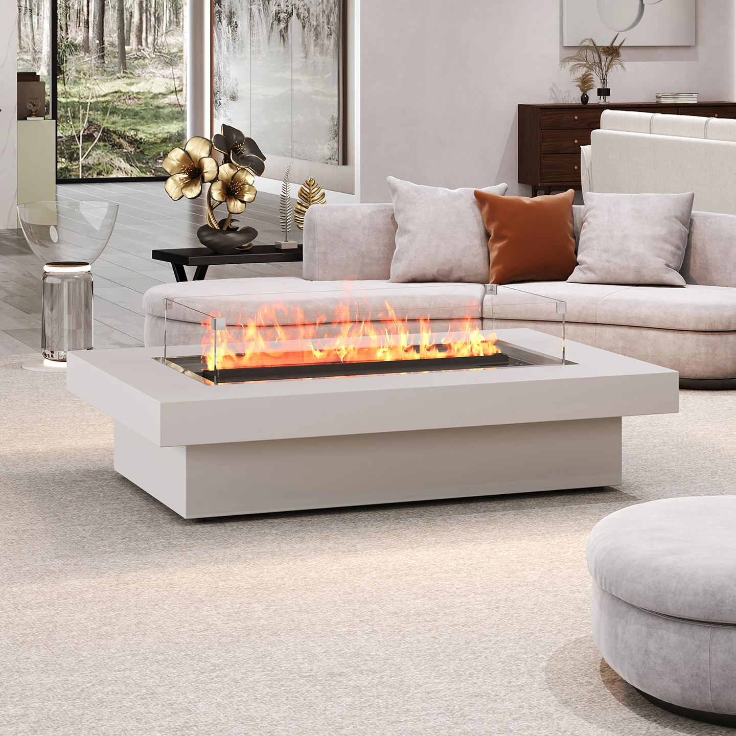 Outdoor Special Shape Design Luxury Furniture Square Shape Gas Fire Pit Table Patio Fireplace For Garden