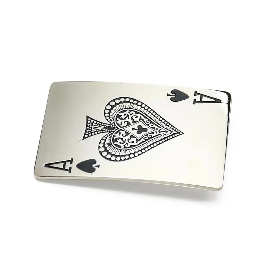 Argento metallo Poker picche una fibbia per cintura uomo Ace cinturino artigianale in pelle Vintage Southwestern Lucky Gambler uomo Jeans accessorio regalo