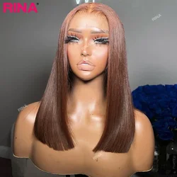 Peluca Bob corta de Color marrón Chocolate para mujer, cabello humano brasileño, peluca frontal de encaje 13x4, densidad de 180, peluca Bob corta recta para mujer