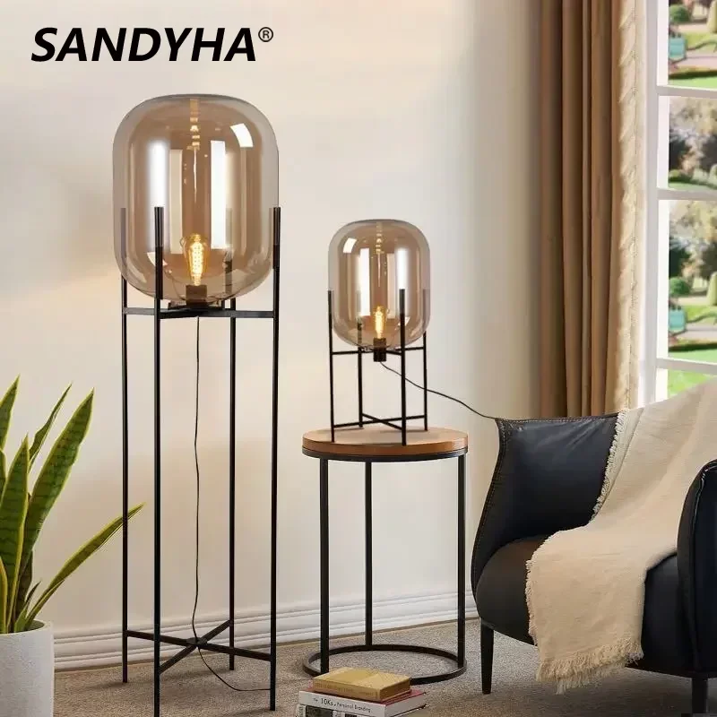 

SANDYHA Nordic Home Floor Lamps LED Bracket Lights Modern Minimalist Glass Lampshade Living Room Bedroom Bedside Table Lighting