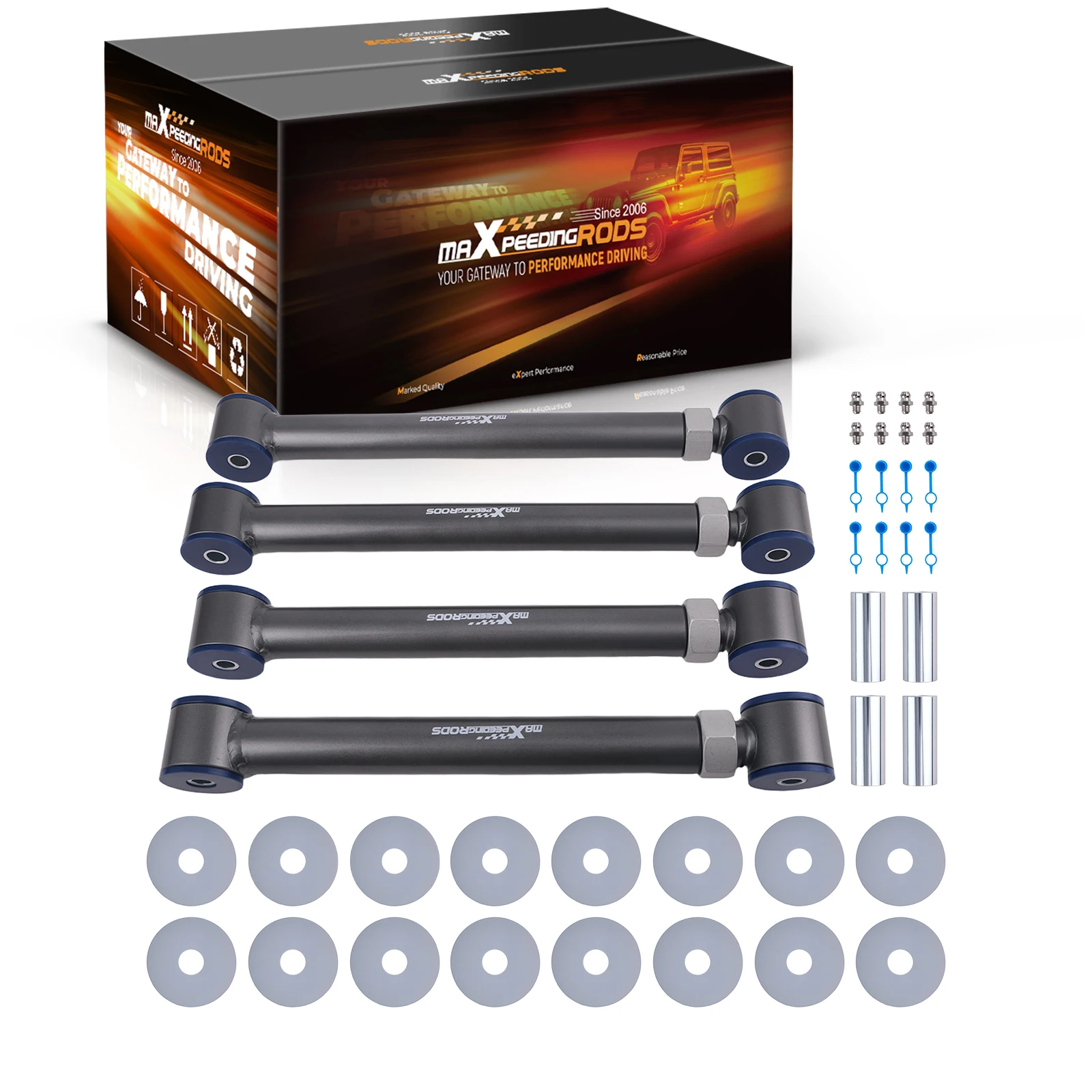 

Стальные регулируемые передние верхние и нижние рычаги MaXpeedingrods, подъемник 0–6 дюймов для 1994-2009 1500 2500 3500 с порошковым покрытием