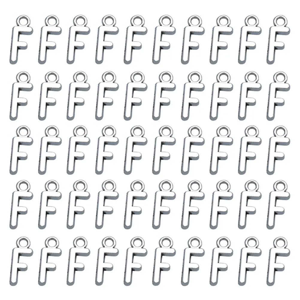 50Pcs Alphabet F Pendant Charms Alloy Jewelry Making Components for DIY Necklace Bracelet Dangle Sweater Chain Cellphone Decor