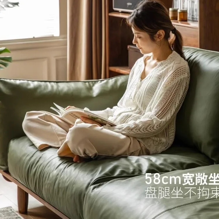 قائمة جديدة على الطراز الشمالي أريكة فنية جلدية إيطالية بسيطة من الخشب الصلب أريكة جلدية لغرفة المعيشة سجل منزلي مستقيم #3