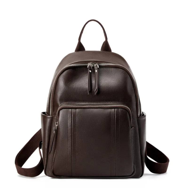 POOLOOS Women's Black Genuine Leather Backpack Casual Fashion Travel Bag for Ladies Girls
