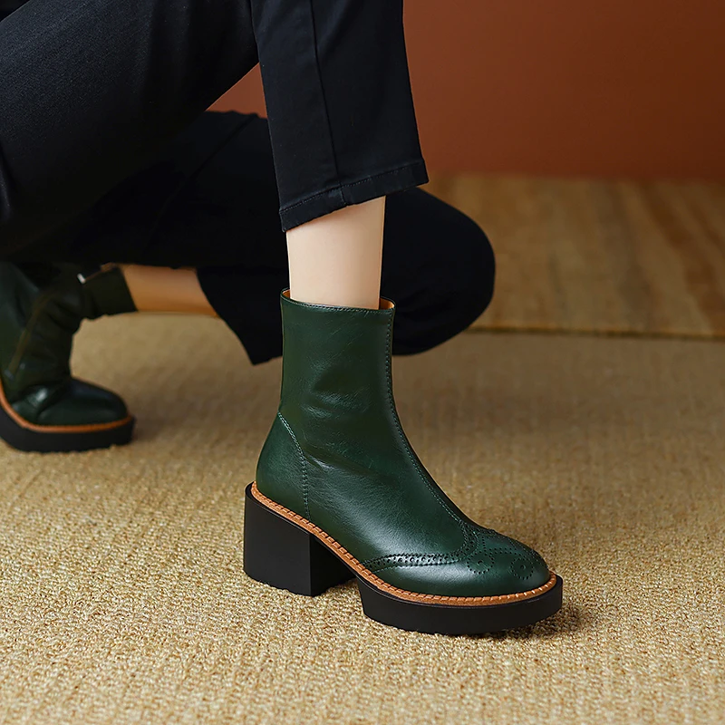 

Autumn Winter Women Boots Round Toe Chunky Heel Women Shoes Solid Ankle Boots Platform Shoes Retro Bullock Chelsea Boots