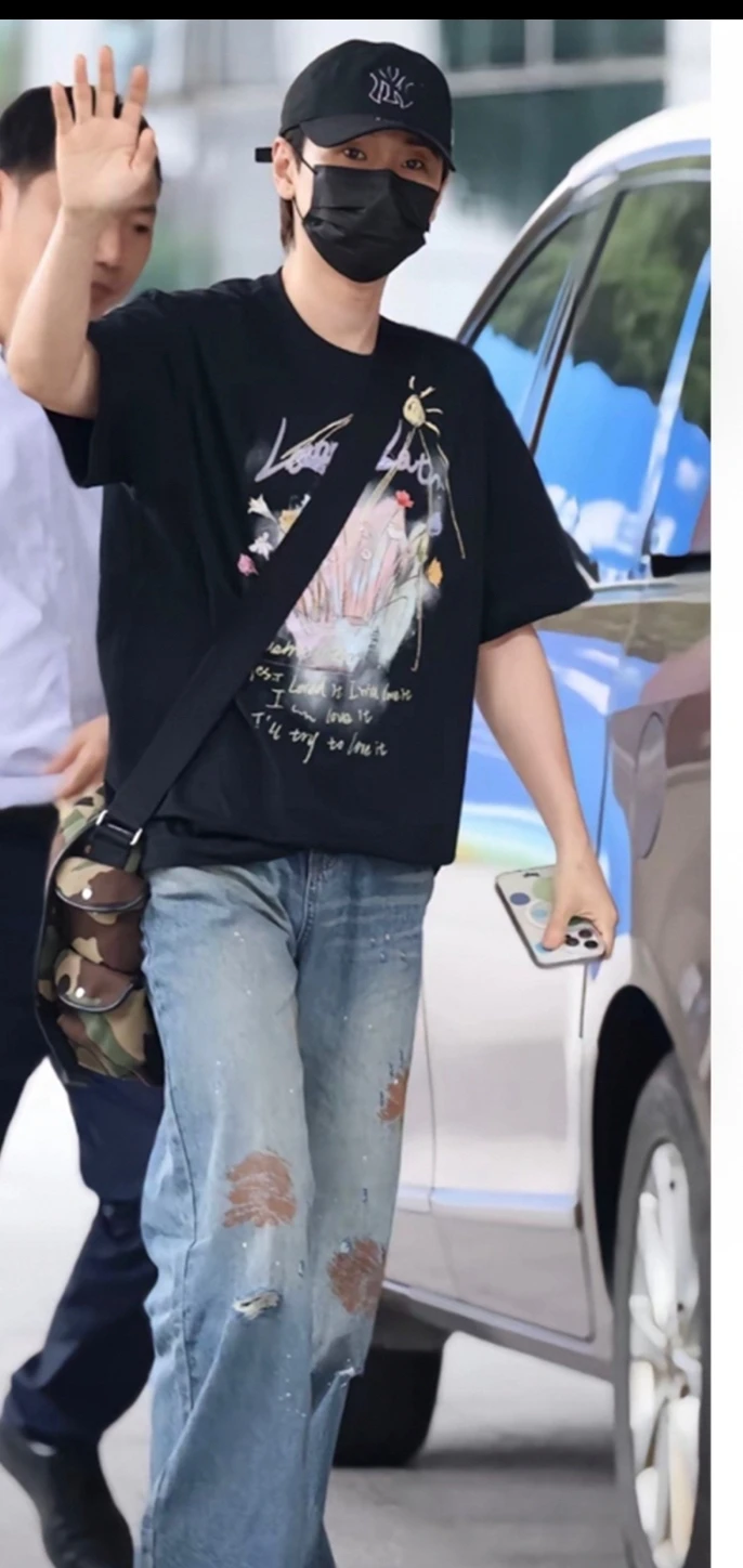 

Wang Sulu American Retro Washed Distressed Jeans Men Women Loose Straight Wide Leg Floor Length Pants Long Trousers