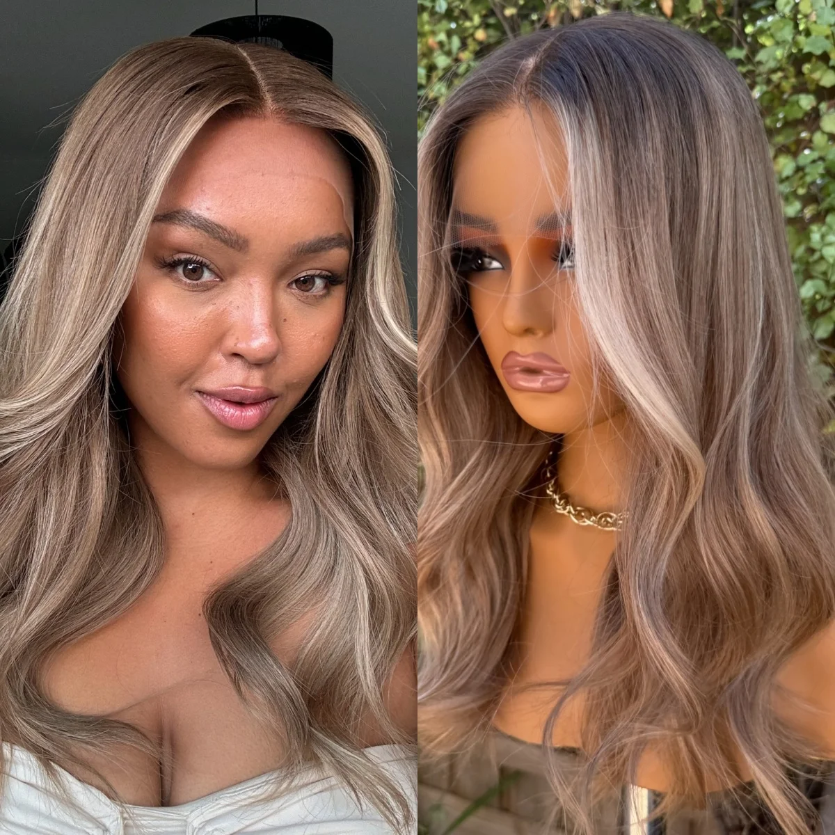 16 Inches Ombre Light Brown Synthetic Lace Frontal Wigs with Blonde Highlights Realistic Look Natural Hairline Glueless Wigs