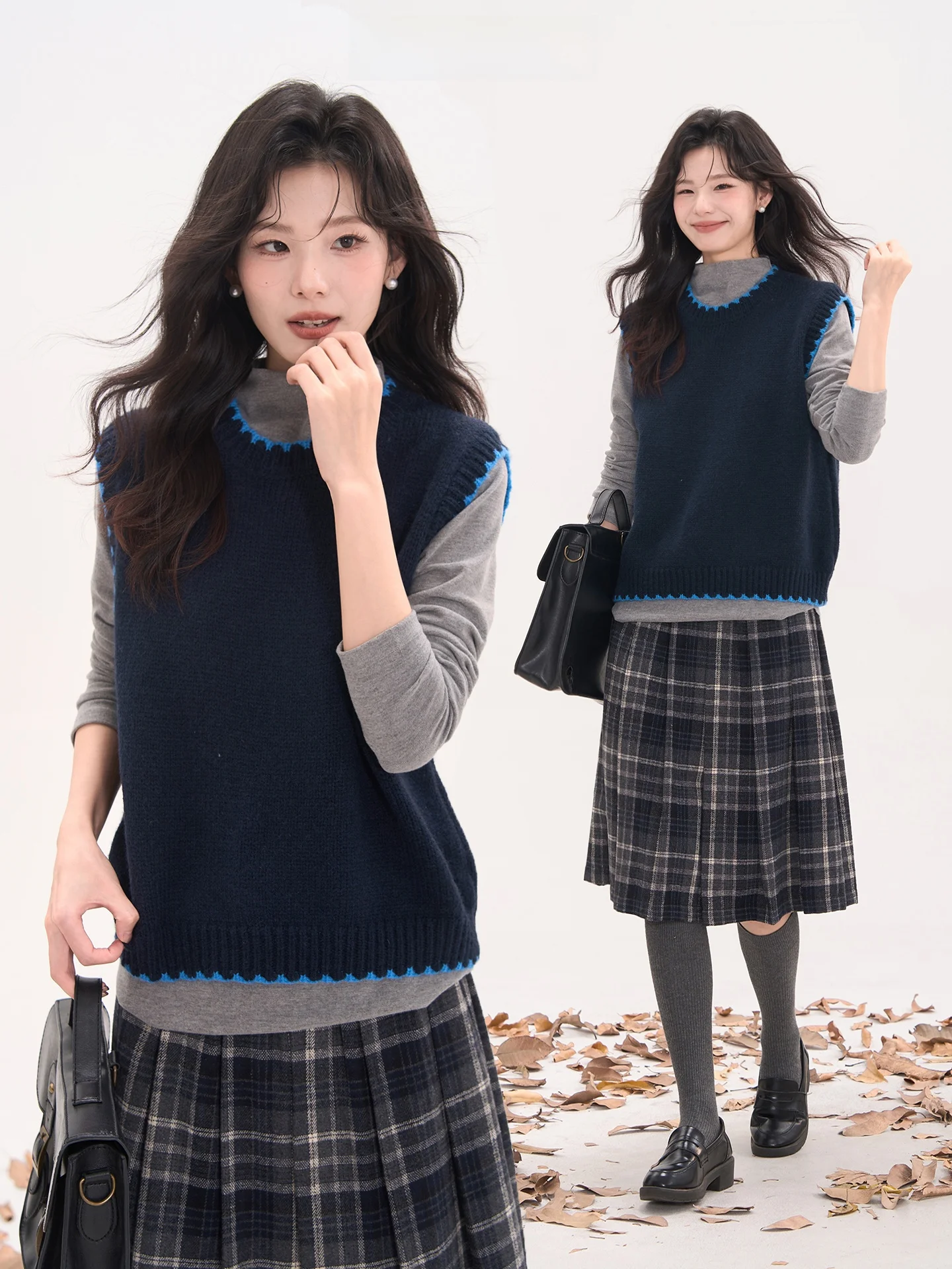 

Heme Knitted round Ne Vest Women's Faion Color Blo Sweater Autumn Winter Season Color Slim Fit Commute Sle Top