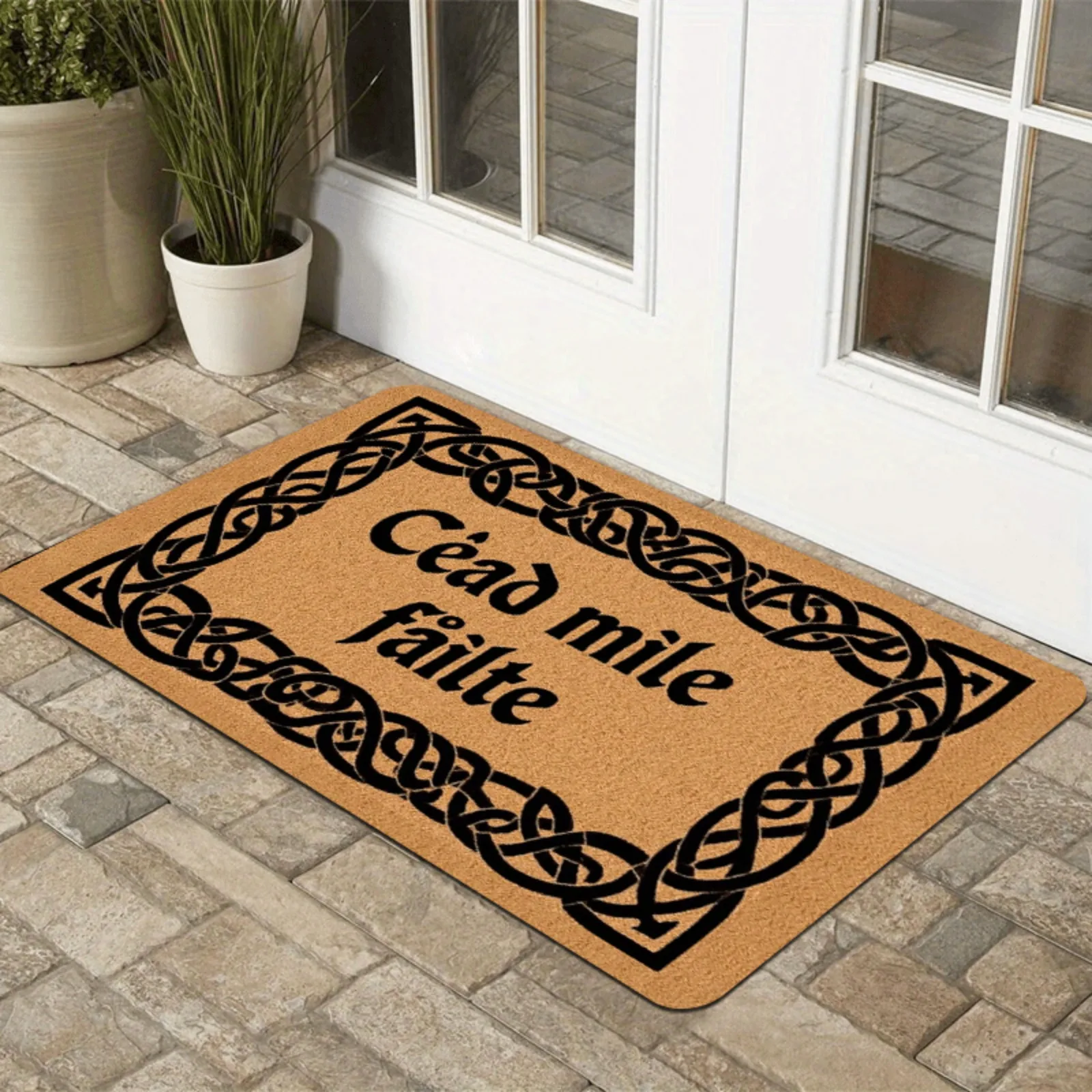 1pc Luxurious Personalized Vibrant, Velvet Mat, Velvet Material Thick Pile Material - Sponge Thickness 0.4Inch/580G Per Square Meter, Welcome Entrance Door Mat Bathroom Non-Slip Door Mat Gift Cead Mile Failte Celtic Border One Thousand Welcome Irish