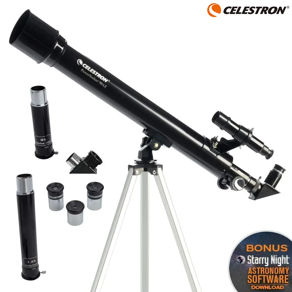 

Celestron PowerSeeker 50AZ Manual Alt-Azimuth Telescope for Beginners - Compact and Portable Kids Student Children's Gift