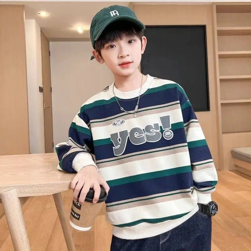 Boys Sweatshirt Spring Autumn Long Sleeve T-Shirt New Casual Basic Crewneck Top Kids Children Pullover