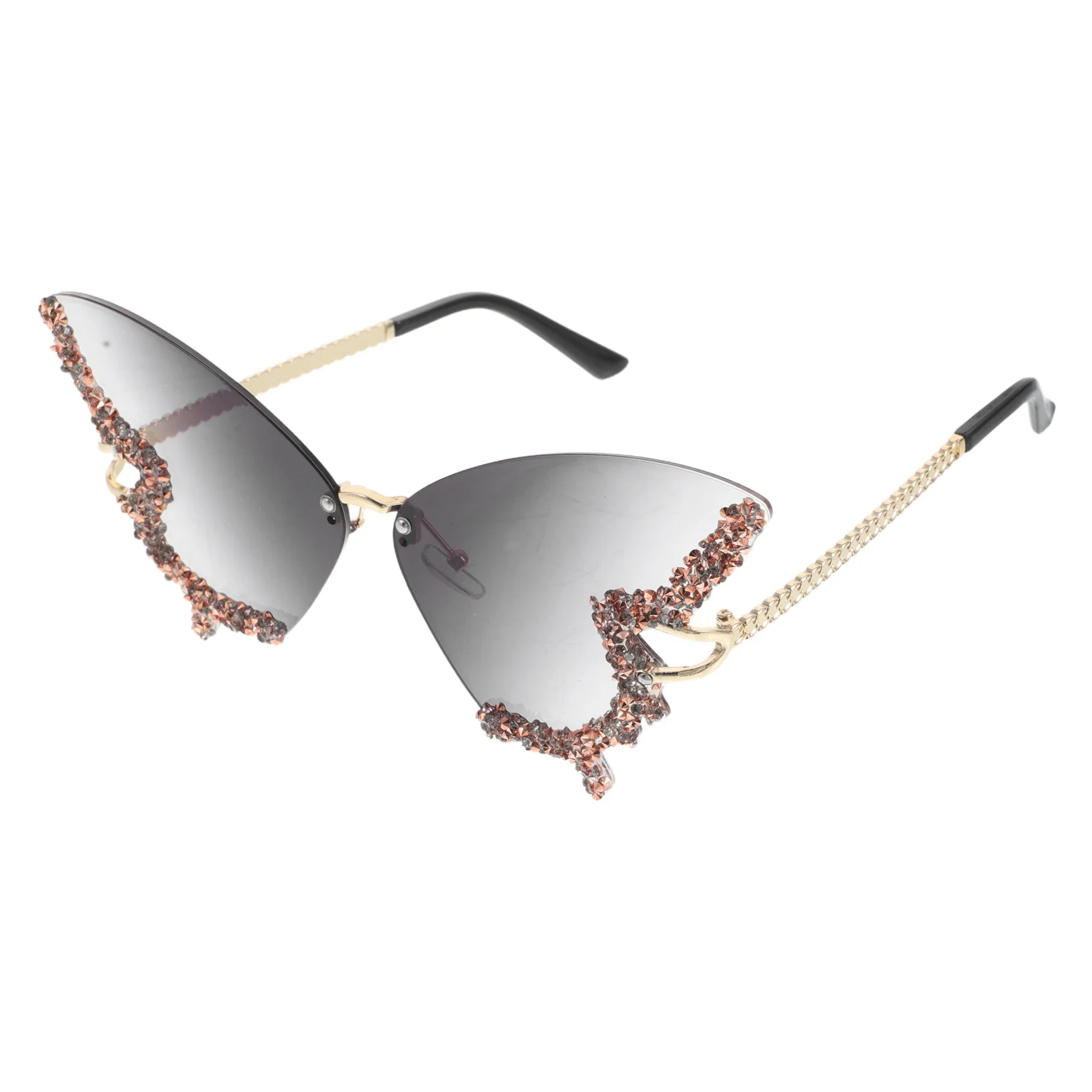 Lunettes de soleil sans monture papillon pour femmes, en forme de papillon, en diamant, Protection Uv, nuances à la mode