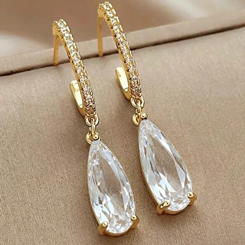 Huitan Birne Grün CZ Tropfen Ohrringe für Frauen Temperament Gold Farbe Ohr Hängen Ohrringe Büro dame Luxus Trendy Schmuck – Detail 17
