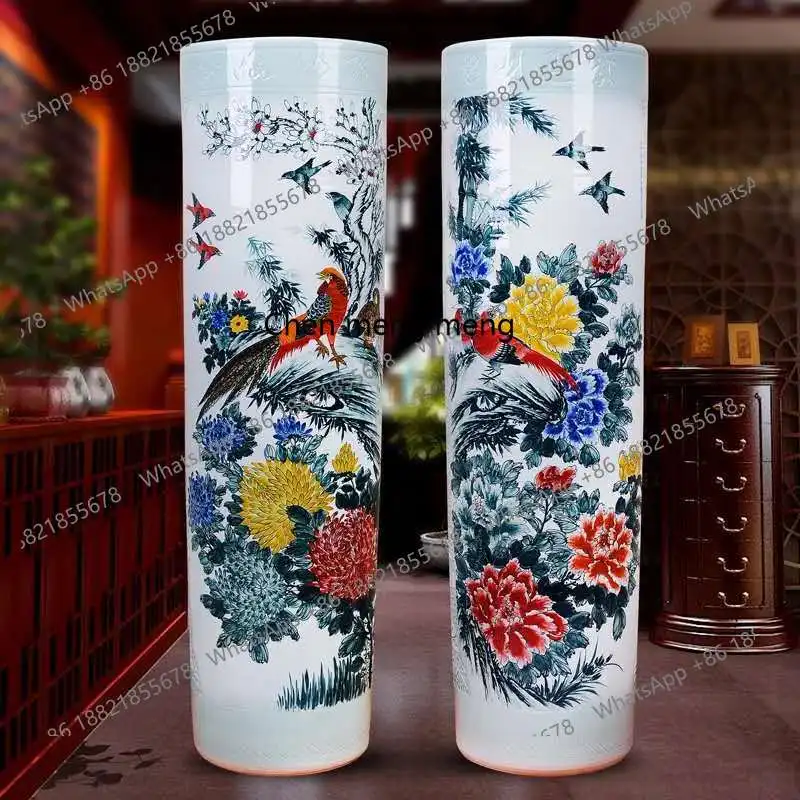 

Jingdezhen ceramics large vase, living room floor engraving hand-painted porcelain vase decorative ornament