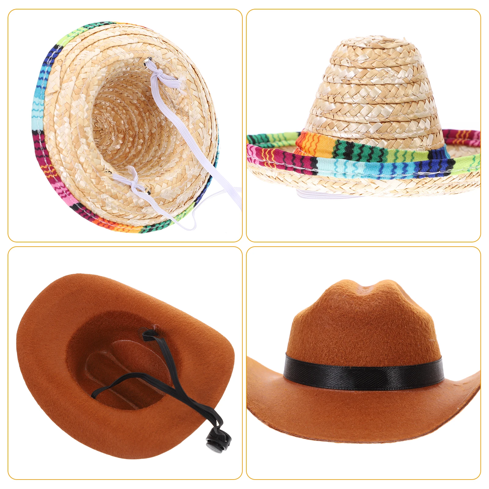 

2Pcs Pet Dog Hats Fashionable Straw Cat Cowboy Hat Decorative Party Headwear Comfortable Fabrics Safe Skin Dog Accessories