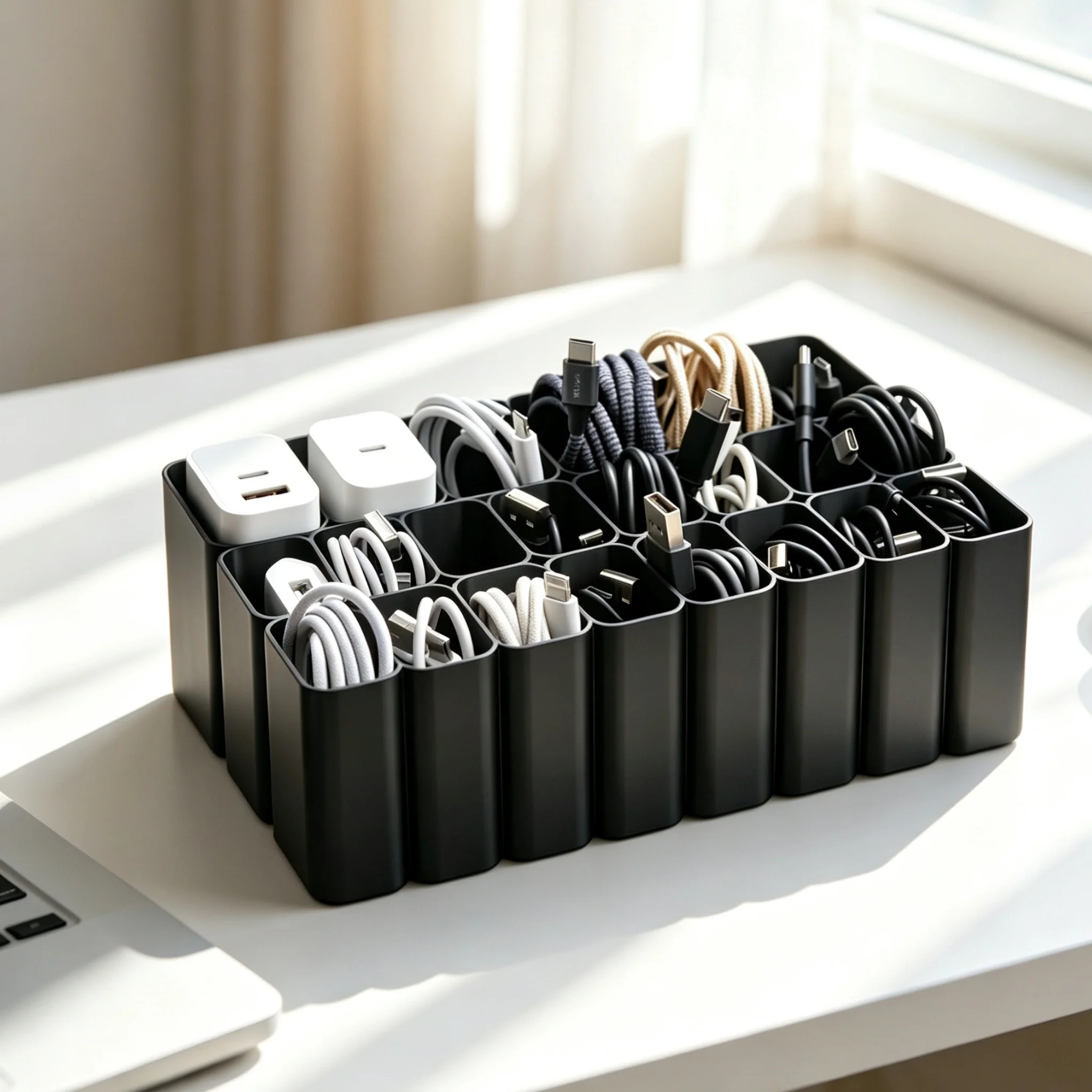 Image of Kabelorganisator-Box mit 11/22 Schaltergehäusen, Desktop-Ladegerät-Kabelaufbewahrungsbox für Heim- und Bürozubehör