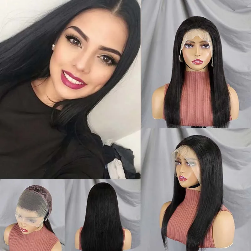 13x4 Straight Lace Front Wig Human Hair 18Inch Frontal For Women Natural Black Pre-Plucked Hairline Unprocessed Raw Human Hair