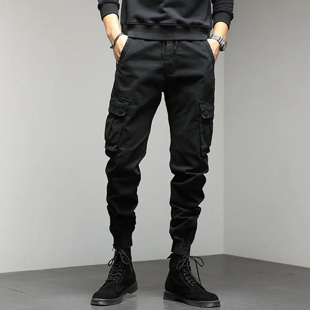 

Casual Side Flap Pockets Workwear Tapered Pants, Men's Cargo Pants For Spring Fall Outdoor