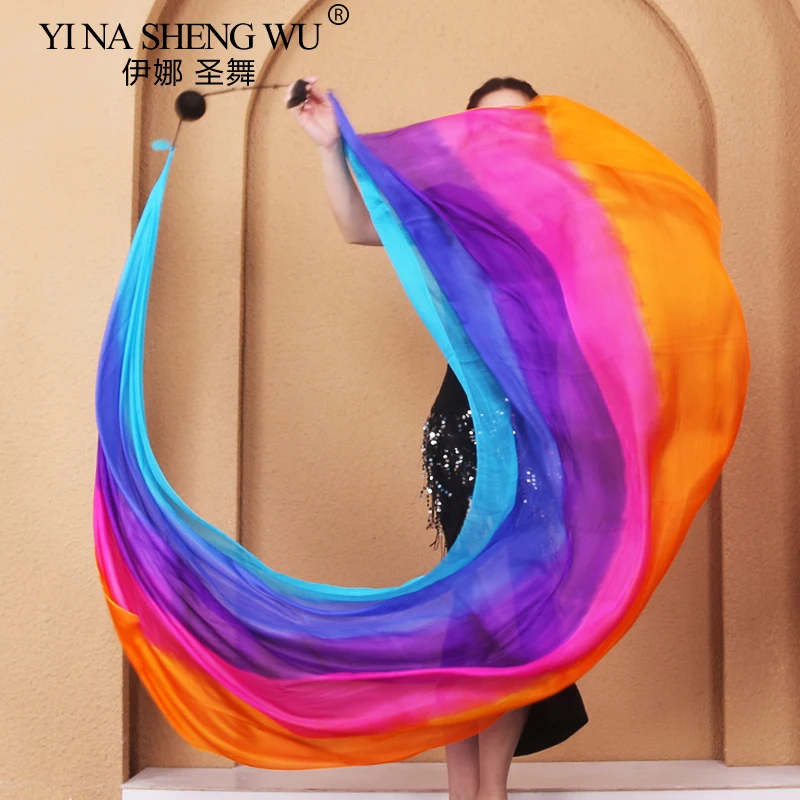 2 stuks echte zijden sluier met 2 stuks zwarte POI gegooid ballen buikdans podiumvoorstelling rekwisieten dansaccessoire professioneel aangepast