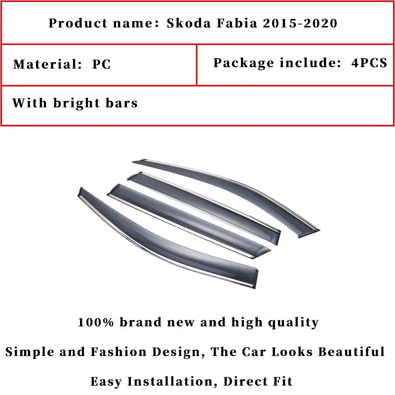 Car Accessories For Skoda Fabia 2015-2020 Car Window Visor Covers Vent Shade Rain shield Guard Deflector Awnings Shelters