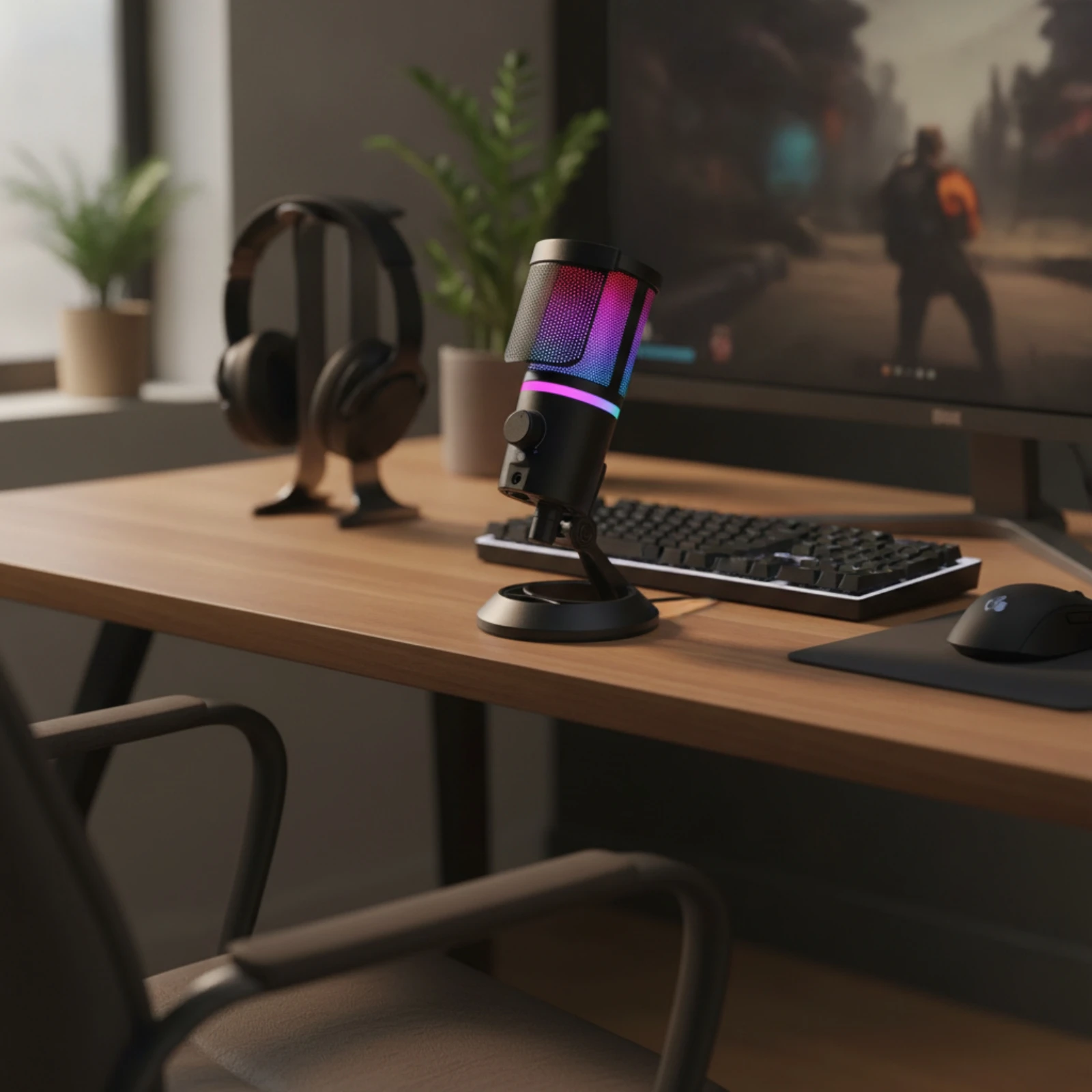 USB Condenser Microphone with Desktop Stand Streaming Microphone with RGB Light for Live Streaming Podcast view 6