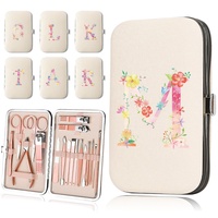 18Pcs Pocket Nail Clipper Manicure Set Stainless Steel Pedicure Kit Organizer Portable PU Case Grooming Tool Pink Letter Pattern