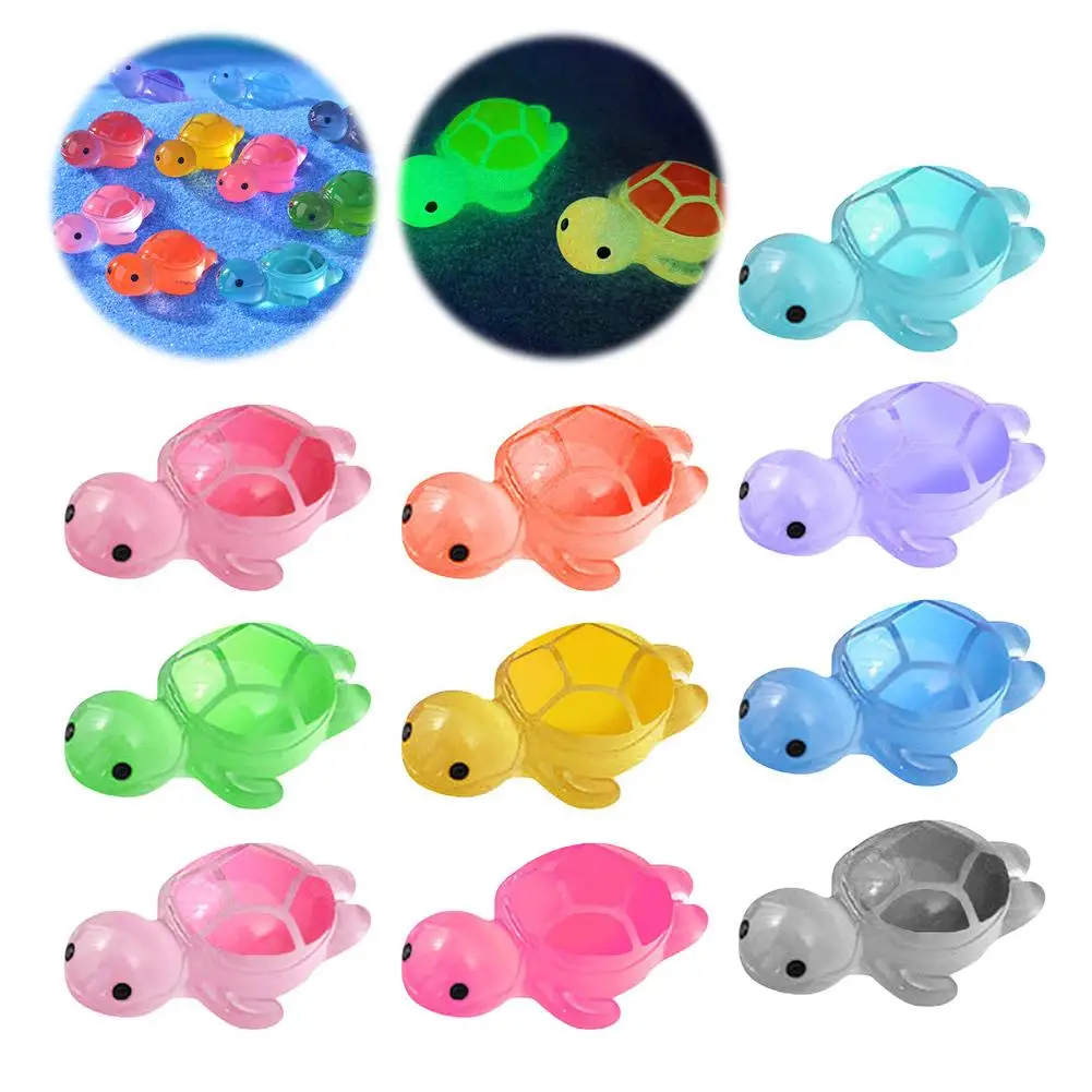 10PCS Colorful Luminous Mini Tortoise Micro Landscape Tank Fish Gifts Ornament Figure Garden Landscaping Decor Potted Z0W8