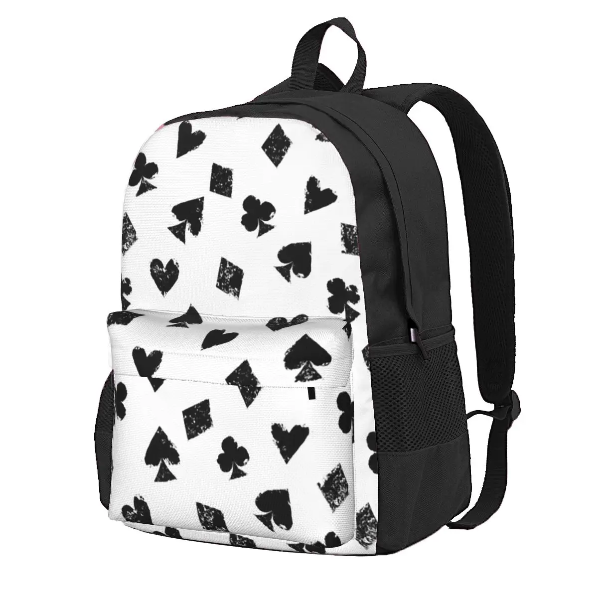 Black And White Playing Cards Suits Symbols Student Backpack School Bag Hiking Travel Daypack Fashion Bookbag Shoulder Bags