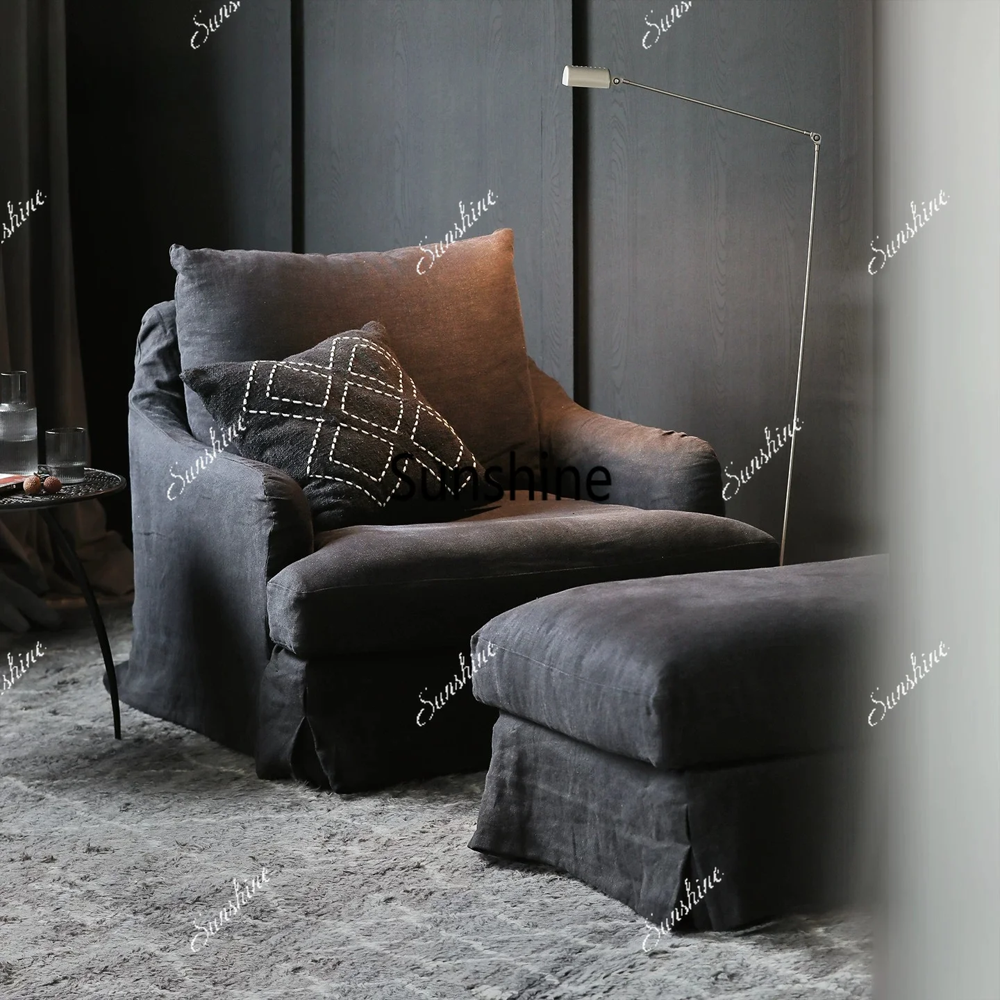 French Classical Country Casual Retro Linen Fabric Single Sofa