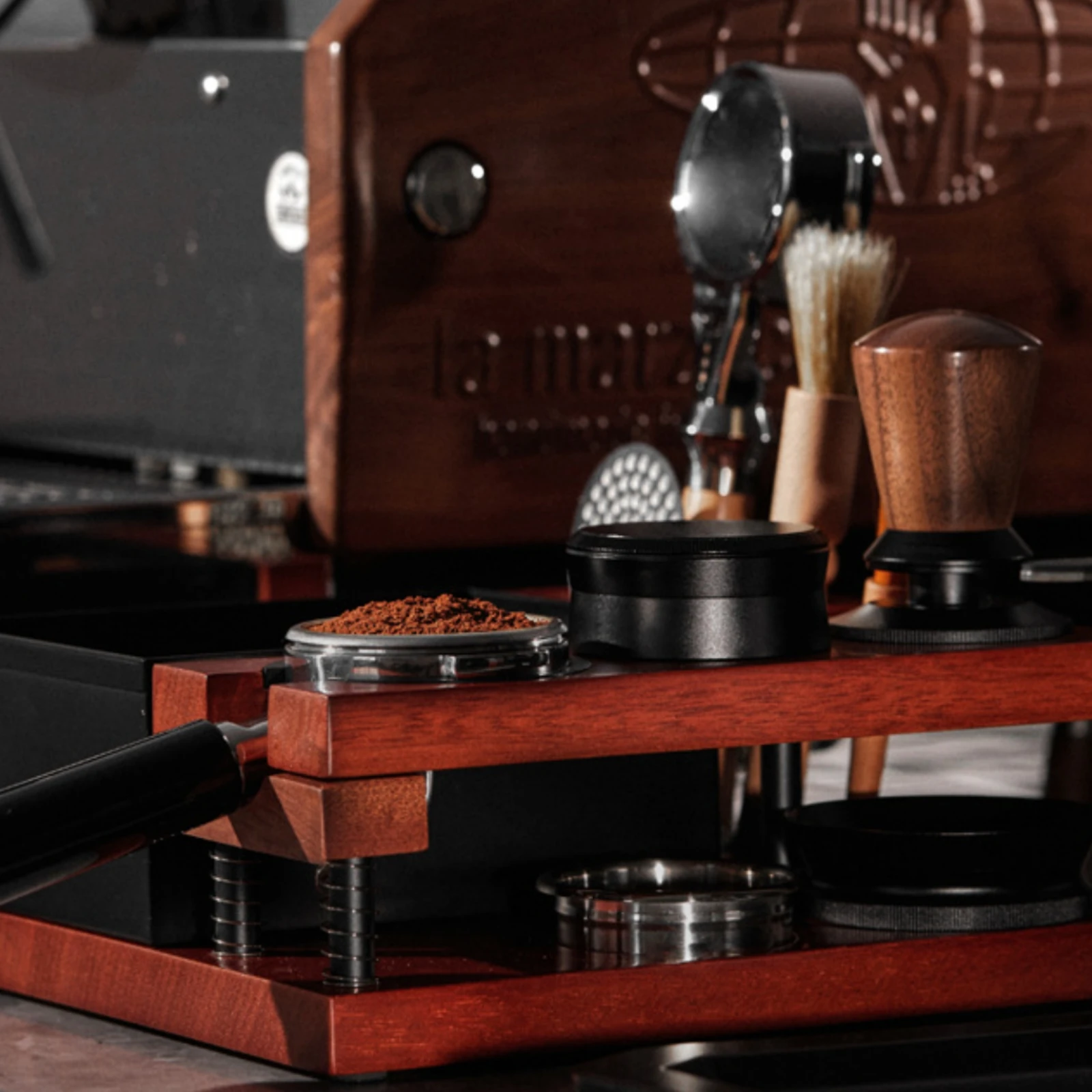 Coffee Tamper Holder Stand Multi Opening Portafilter Stand Espresso Tamper Station Wood Grain for Baristas, Cafe Counter - view 6