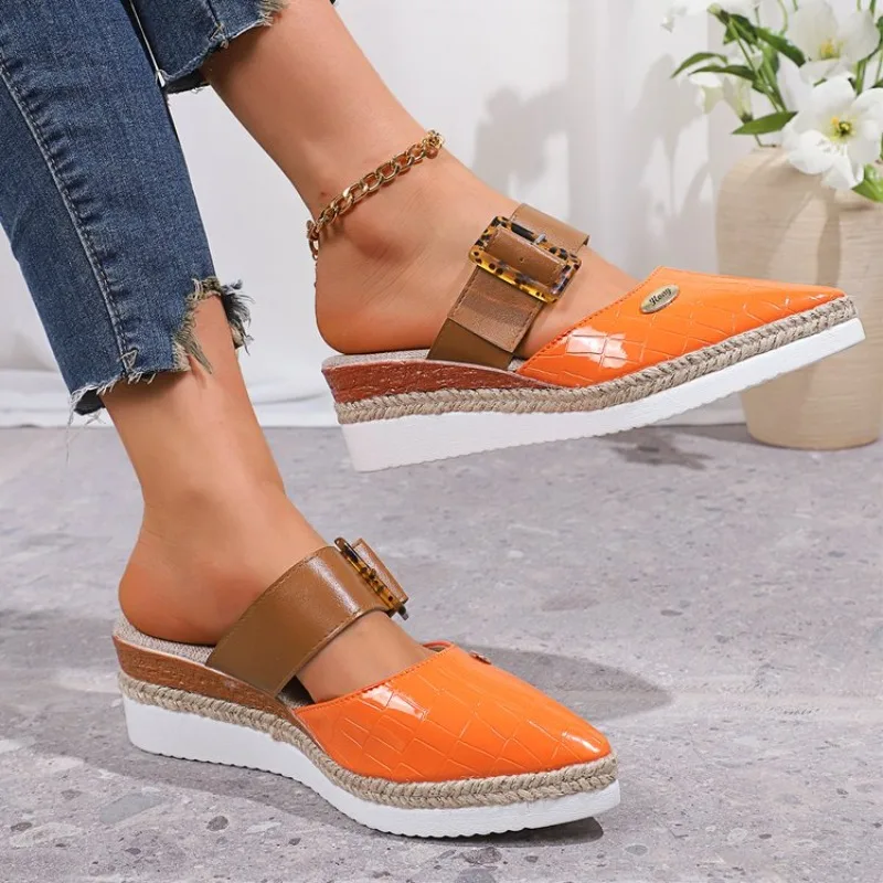 النساء الصنادل مغلقة تو صندل خشبي المرأة الصيف المصارع أحذية امرأة موضة رياضة قماشية صنادل أرضية Zapatos De Mujer