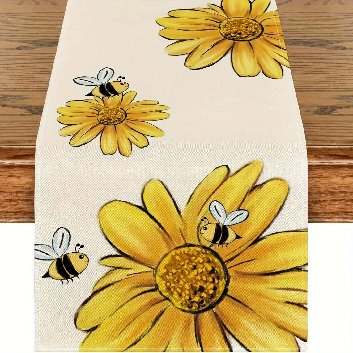 1pc Table Runner Cute Bee Daisy Printed Table Runner Spring Theme Floral Design Dustproof & Wipe Clean Table Runner Perfect For
