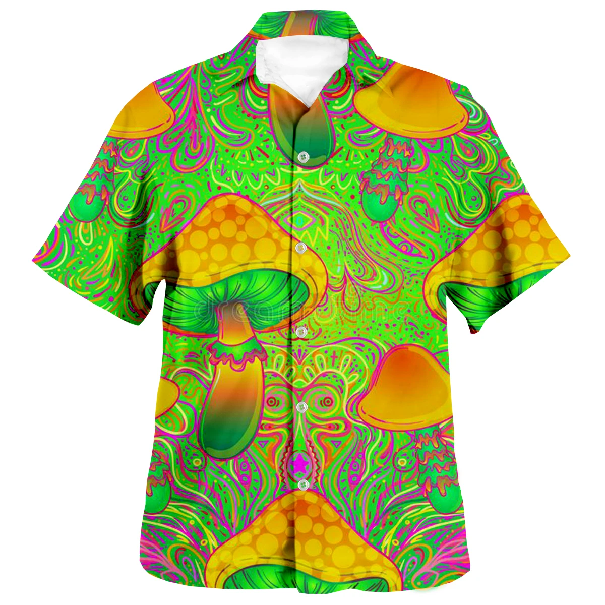 2024 Summer Men\'s Hawaiian Shirts Psychedelic Mushroom Print Loose Breathable Short Sleeve Party Beach