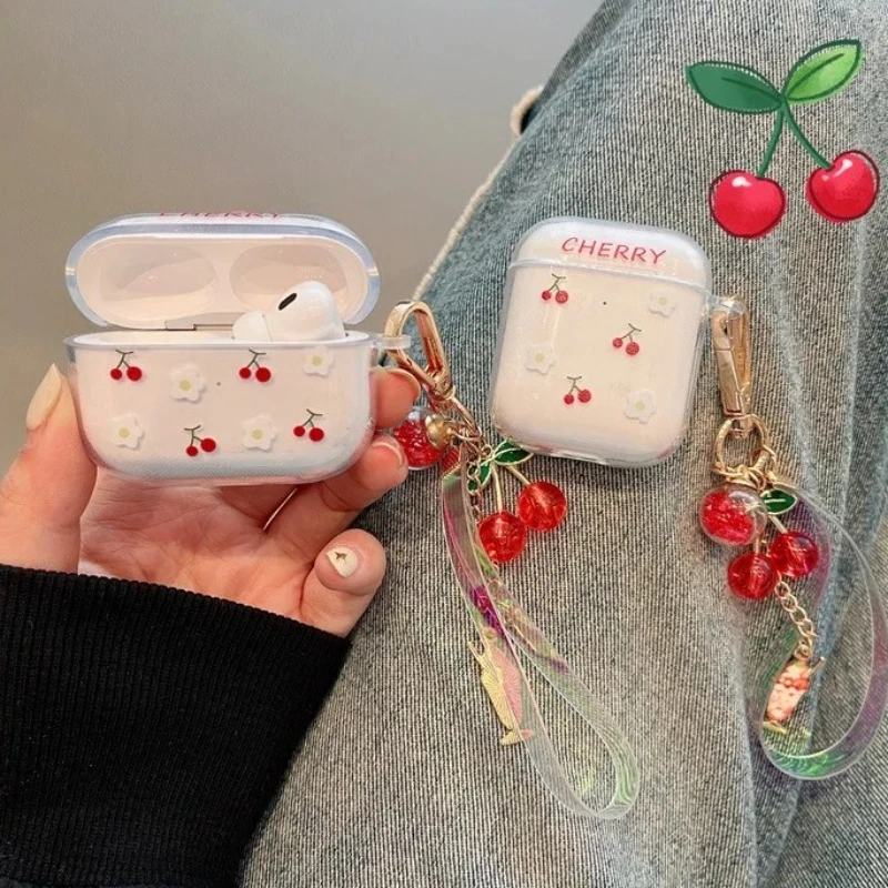 

Cute Cherry Case For AirPods 4 Earphone Cover For Apple Airpod Pro 1 2 3 4th Gen Bluetooth Headphone Protective Case with Hook
