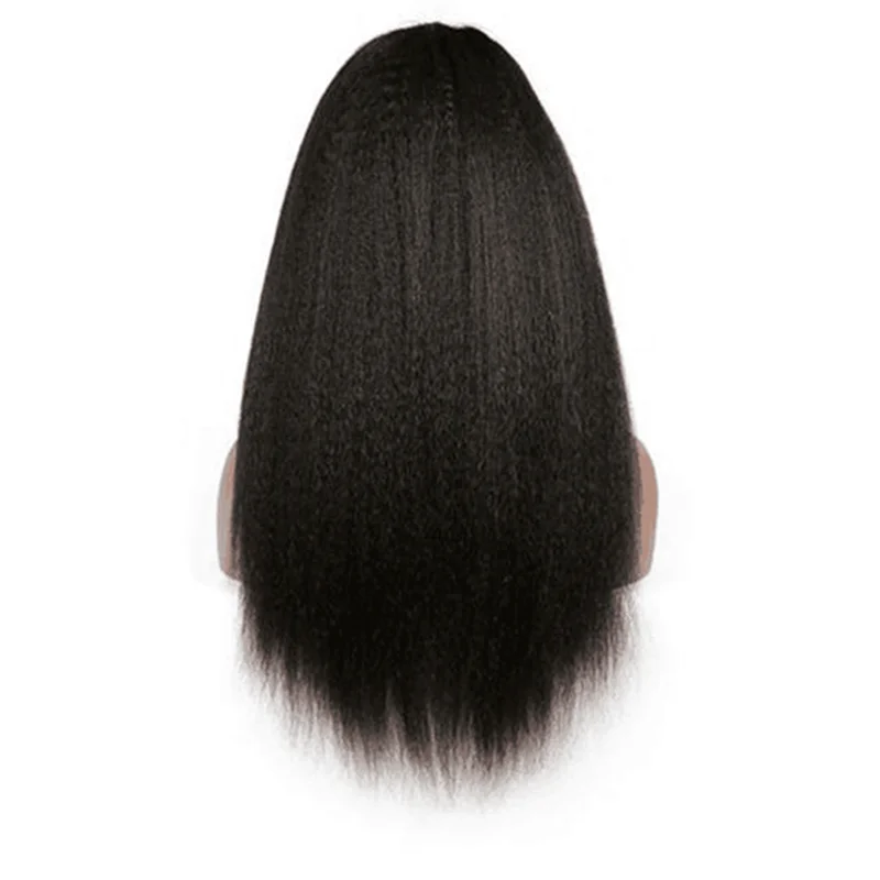 Soft 26Inch Long Black Yaki Kinky Straight Natural Hairline 180Density Lace Front Wig For Women Glueless Baby Hair Preplucked