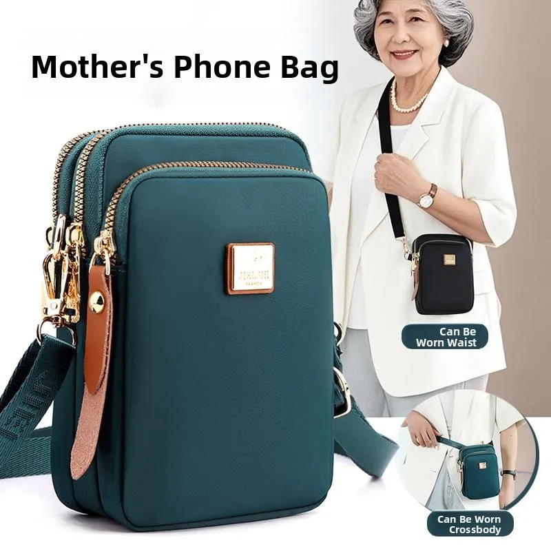 Oxford Cloth Mobile Phone Bag Small Canvas Crossbody Bag for Walking Mom Style Coin Purse Unisex Single Shoulder Bag