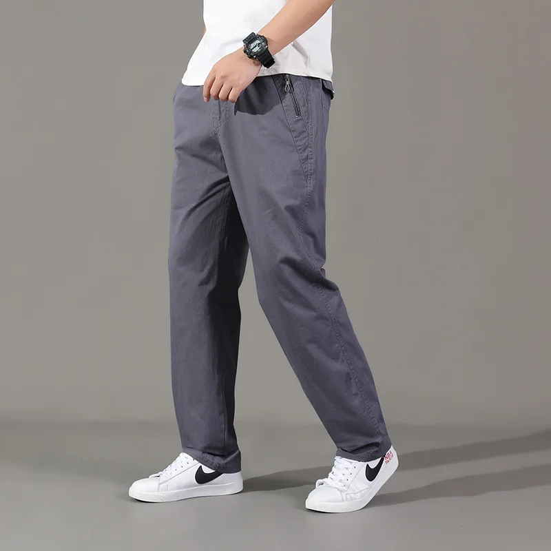 

Men's work pants Large size cotton Spring and autumn loose middle-aged elastic waist multi-pocket casual pants
