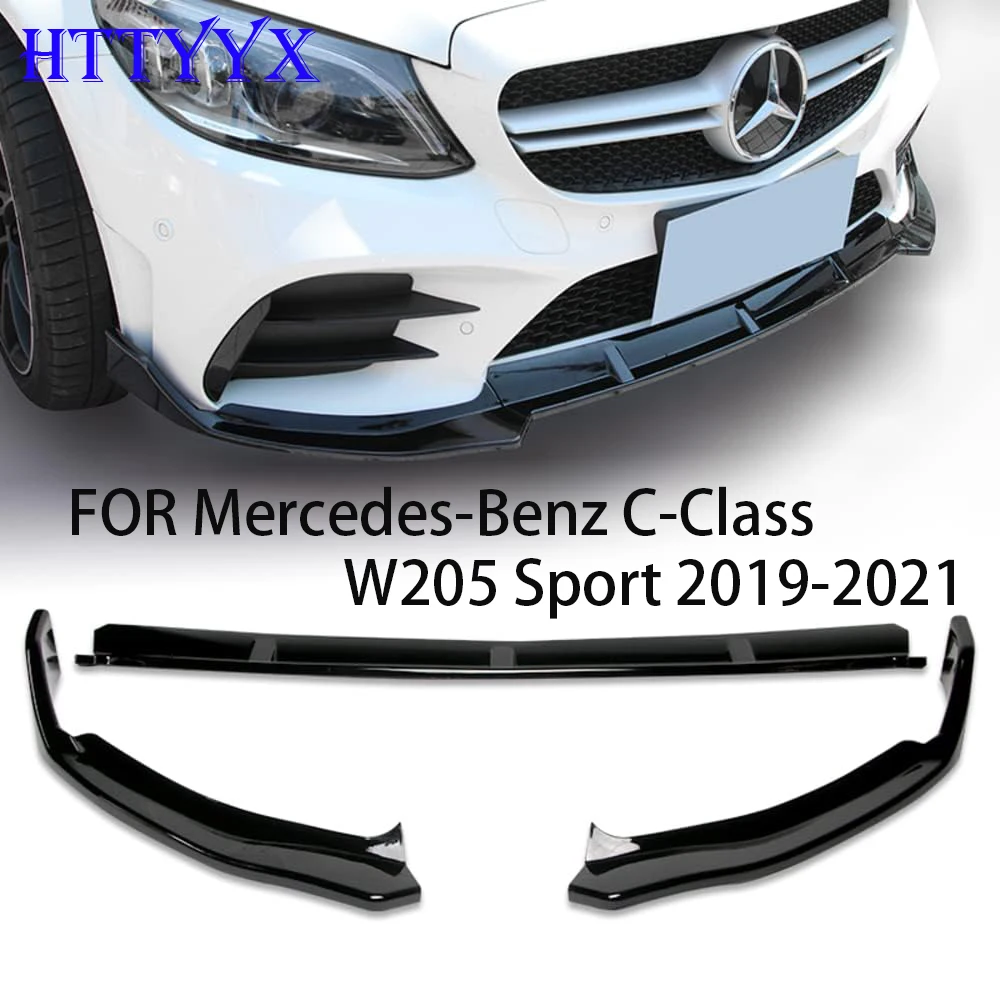 

For Mercedes-Benz C-Class W205 Sport 2019 2020 2021 Gloss Black Front Bumper Splitter Lip Diffuser Body Kit Spoiler Guard