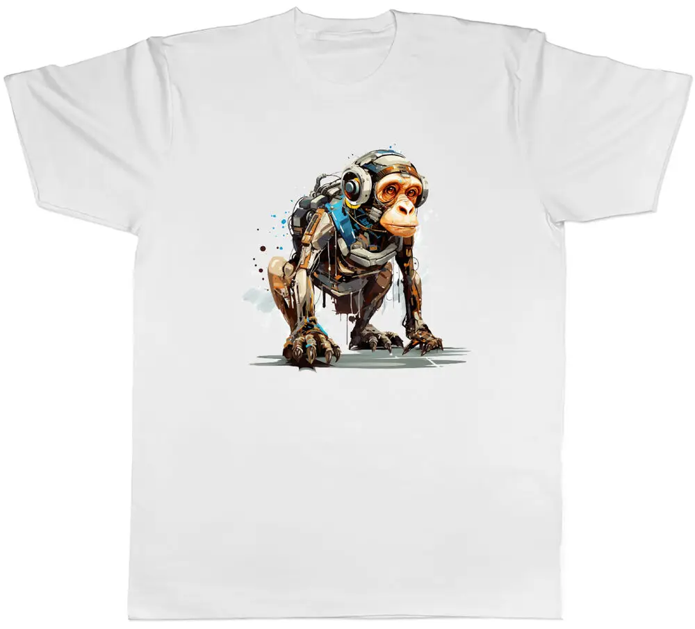 Monkey AI Robot Mens T-Shirt Future Machine Robotic Tee Gift Unisex T-shirts For Man Woman