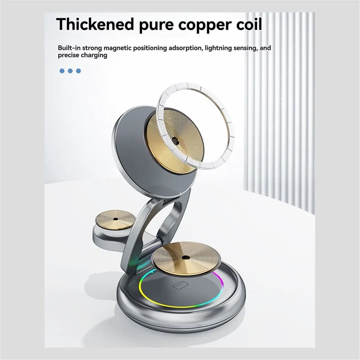 15W Wireless Charger Station for Phone/Smart Watch/Earphone with Magnetic 360° Rotating Foldable 【A74Z Miuai】