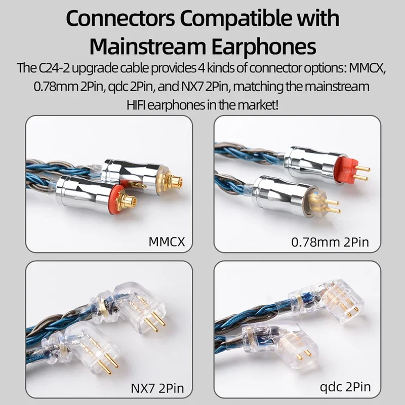 NICEHCK C24-2 HiFi 케이블 24 코어 실버 도금 구리 합금 구리 이어폰 업그레이드 와이어 MMCX/0.78mm 2Pin/QDC for NX8 Ro…