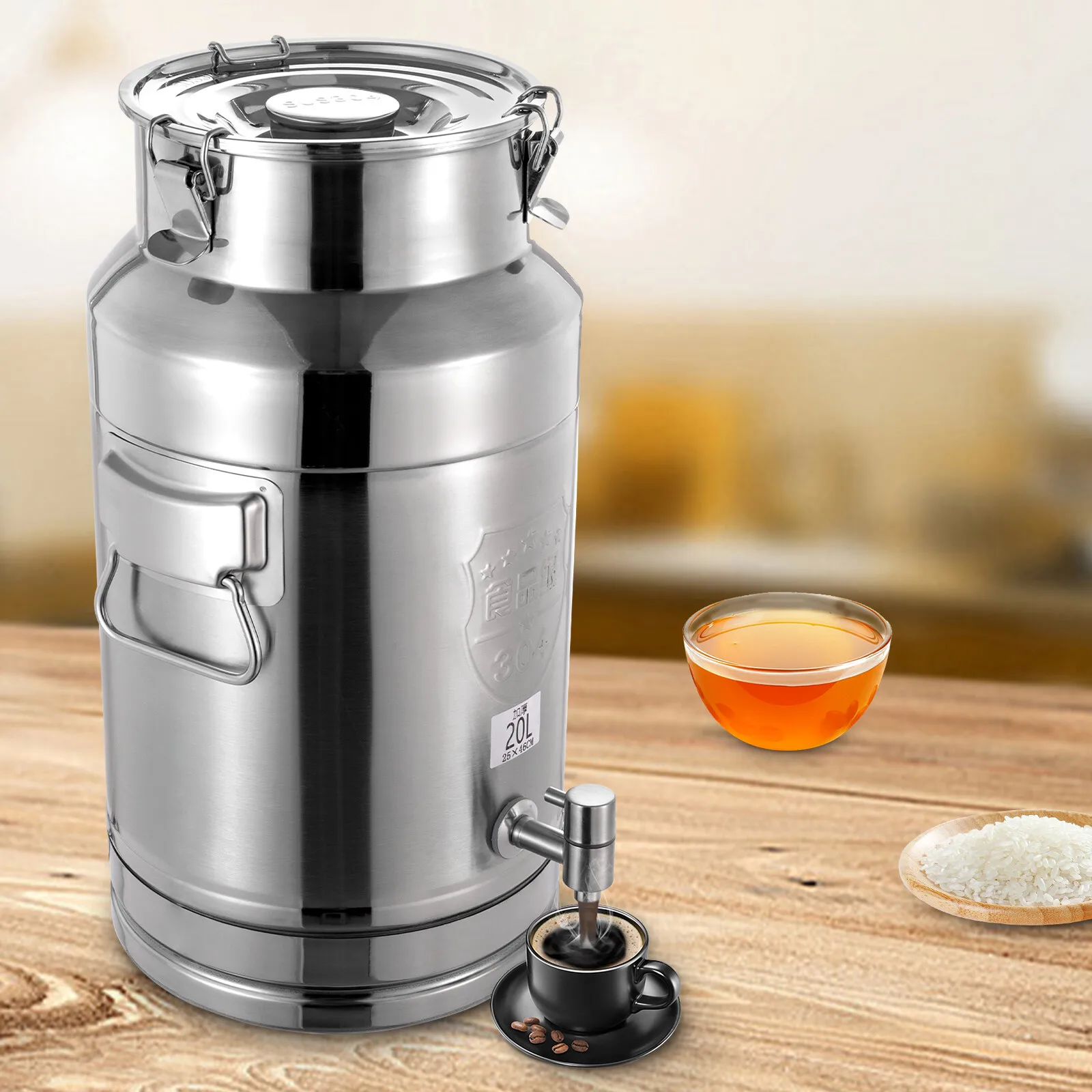 

304 Stainless Steel Portable Beverage Drink Dispenser 20L Milk Can Milk Transport Barrel With Flat Bottom