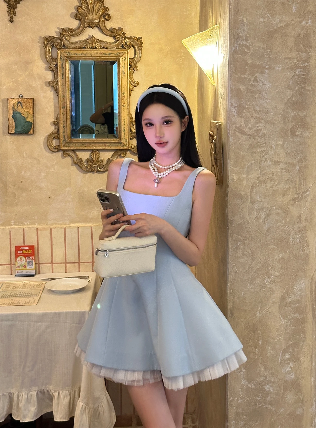 ballet-sle-square-collar-splice-me-svel-puffy-skirt-design-sensation-women's-summer-dr-sweet-high-waist-ort-skirt