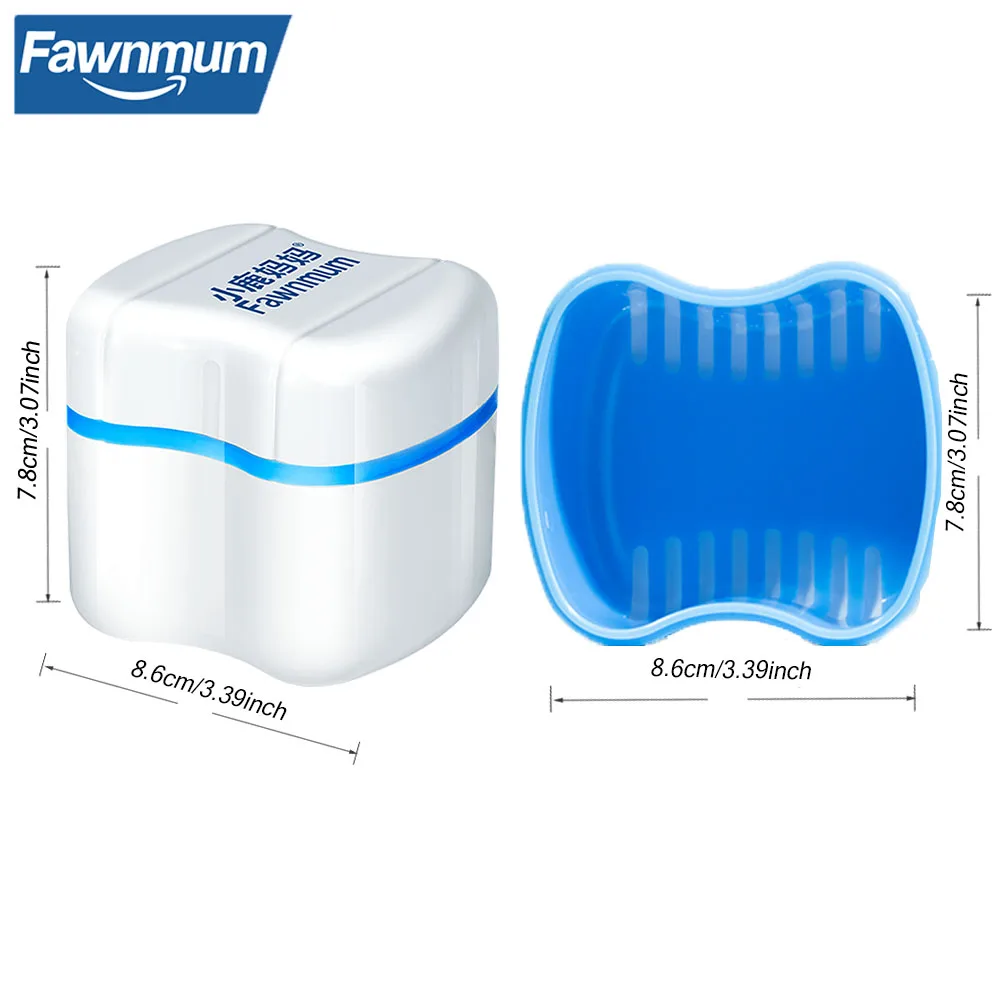 Fawnibu kotak peralatan gigi dua dalam satu, kotak penyimpanan gigi tiruan portabel, casing penahan pembersih kawat gigi tidak terlihat, perlengkapan ortodontik