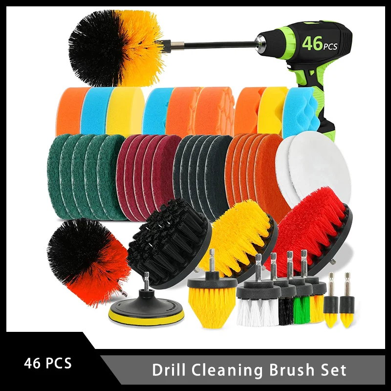 

46 Pcs Drill Cleaning Brush Set with Extended Reach Attachment All-Purpose Power Scrubber and Detailing Kit for Car Body