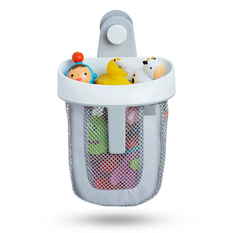 A013 Rangement pour jouets de bain suspendu avec maille à séchage rapide, blanc et gris