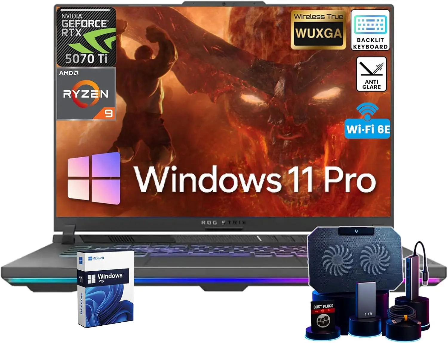 

Игровой ноутбук ASUS ROG Strix G16 с RTX 5070 Ti 12 ГБ GDDR7, 16-ядерным процессором AMD Ryzen 9 8940HX, 64 ГБ DDR5, SSD на 2 ТБ, дисплеем WUXGA, Windows 11 Pro