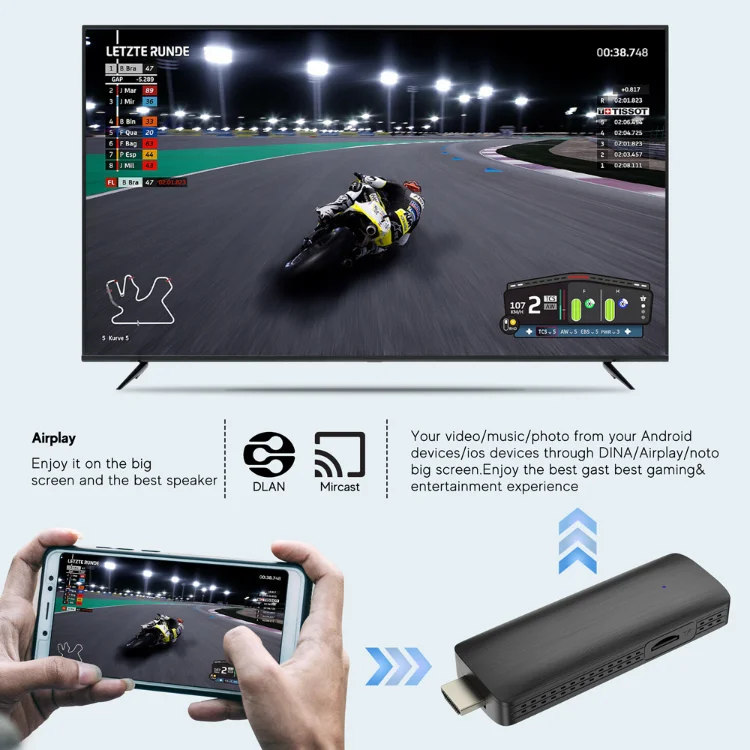 DQ03 Mini TV Stick Android 10 with Quad Core ARM Cortex A53 CPU 2GB 16GB Support 4K@60fps HDR10+ H.265 2.4G&5.8G Dual Wifi Porta